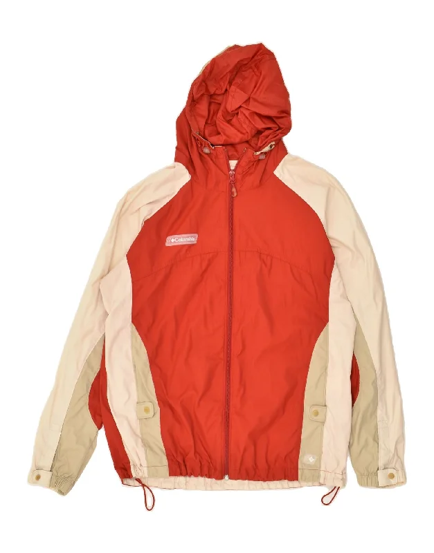 COLUMBIA Womens Hooded Rain Jacket UK 16 Large Red Colourblock Nylon