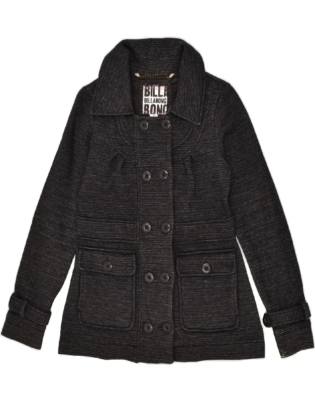 BILLABONG Womens Double Breasted Coat UK 12 Medium Black Cotton