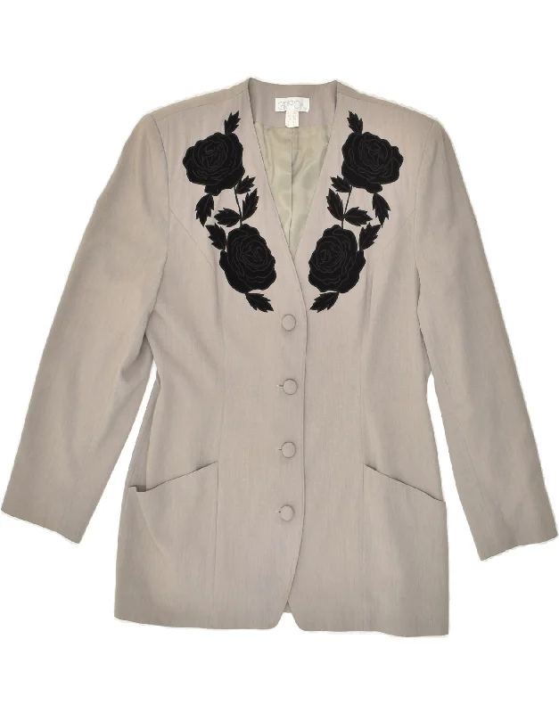 CARTOON Womens 4 Button Blazer Jacket UK 14 Large Grey Floral