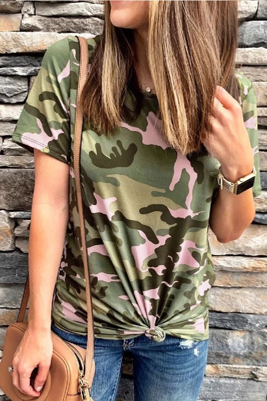 CityHottie O Neck Camouflage Printed T-shirt