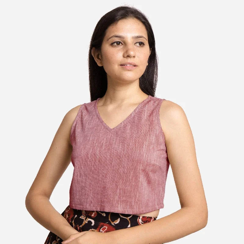 Purple Yarn Dyed Cotton Sleeveless Crop Top