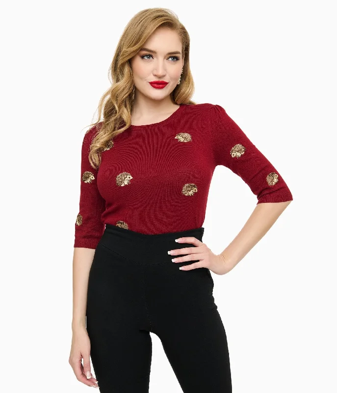 Voodoo Vixen Burgundy Hedgehogs Sweater