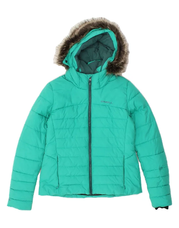 O'NEILL Womens Hooded Padded Jacket UK 12 Medium Turquoise Polyester