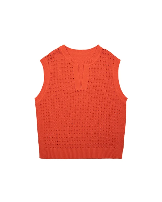 Cotton Mix V Neck Pointelle Vest