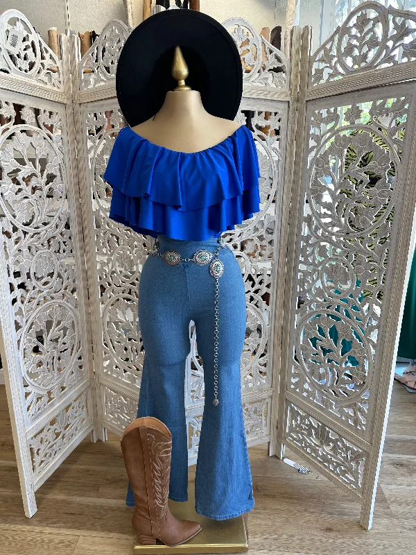 Royal Blue Ruffled Off Shoulder Top