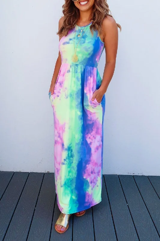 CityHottie Tie-dye Printed Multicolor Maxi Dress