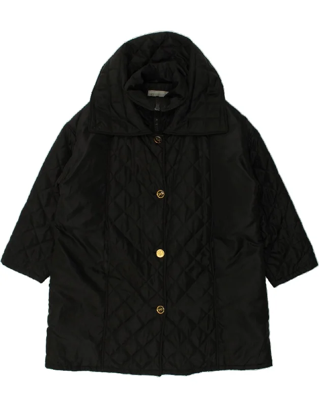 ROBERTA DI CAMERINO Womens Hooded Quilted Overcoat UK 18 XL Black