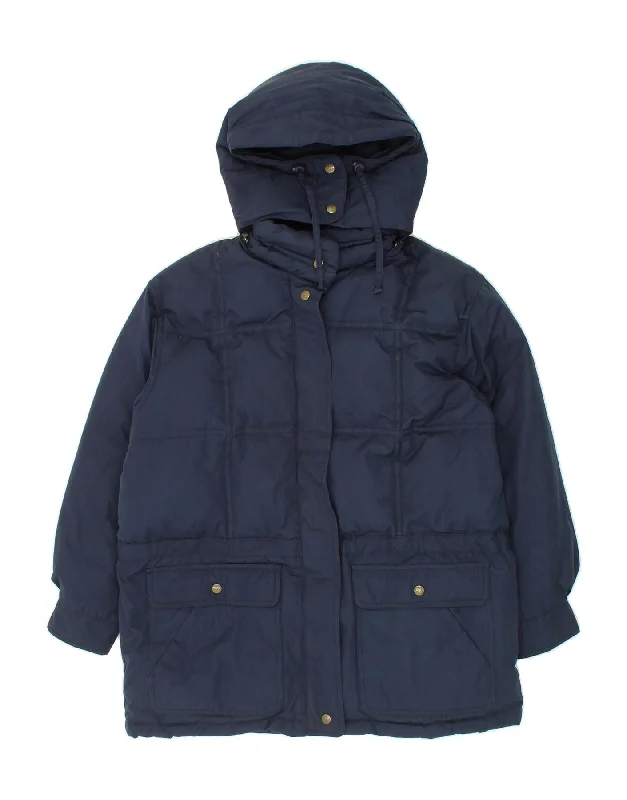 EDDIE BAUER Womens Hooded Padded Coat UK 16 Large Navy Blue Cotton