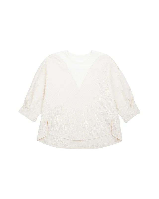 Seersucker Mix Knit Panel Blouse