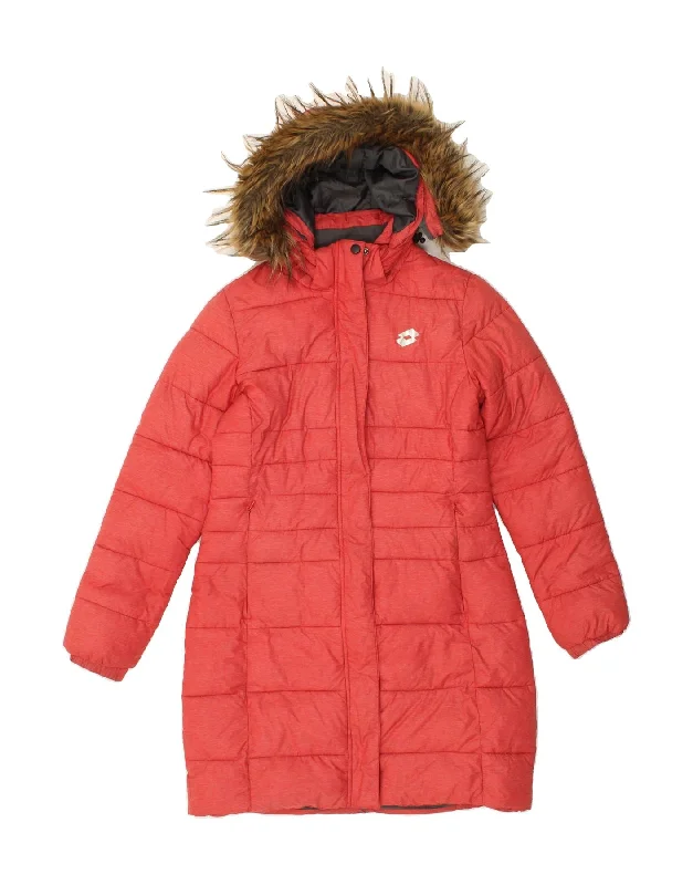 LOTTO Womens Loose Fit Hooded Padded Coat UK 10 Small Red Nylon