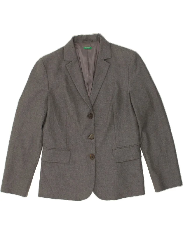 BENETTON Womens 3 Button Blazer Jacket IT 46 Large Grey Polyester