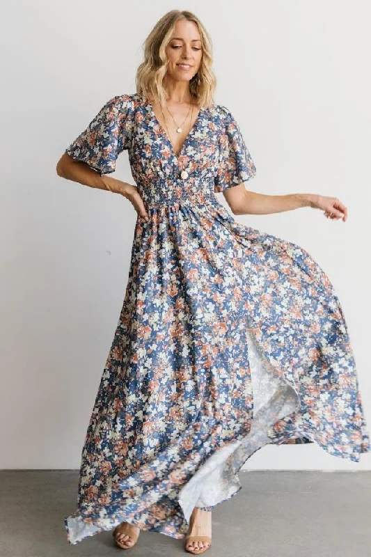 Verona Smocked Maxi Dress | Blue Floral