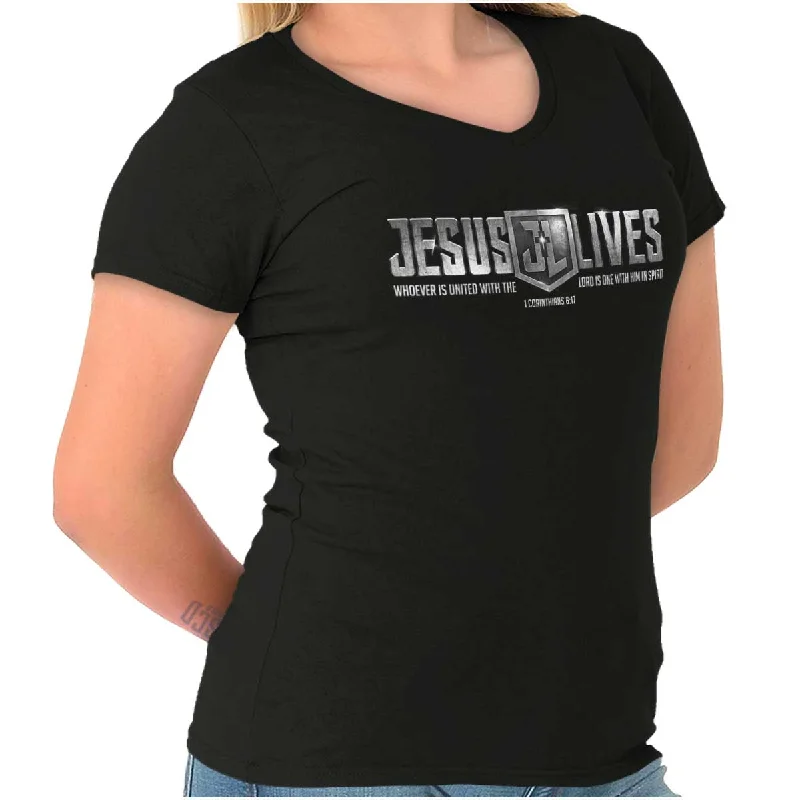 Jesus Lives Junior Fit V-Neck T-Shirt