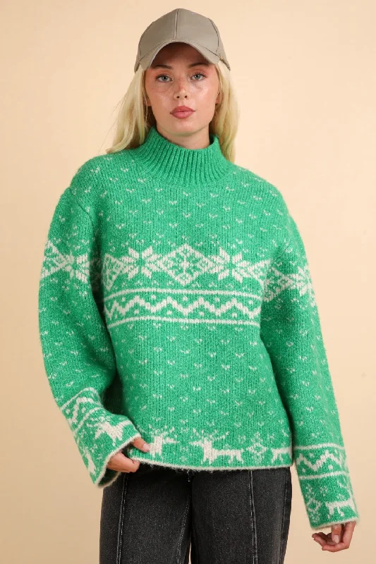 Christmas Element Mock Neck Long Sleeve Sweater