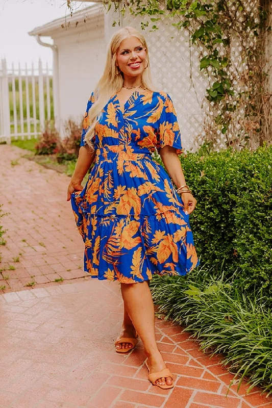 Cruise Trip Ready Floral Mini Dress in Royal Blue Curves