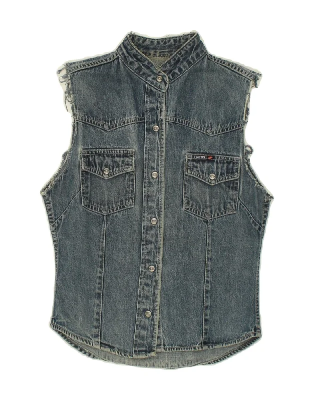 VINTAGE Womens Denim Gilet UK 10 Small Blue