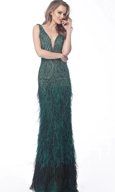 Jovani 66003 - Beaded Sheath Fringed Long Dress