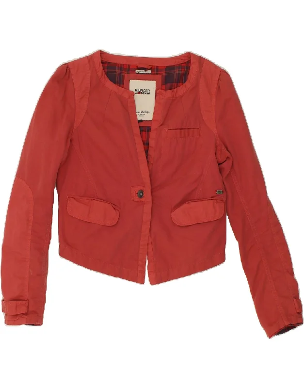 TOMMY HILFIGER Womens Crop 1 Button Blazer Jacket UK 14 Large Red Cotton