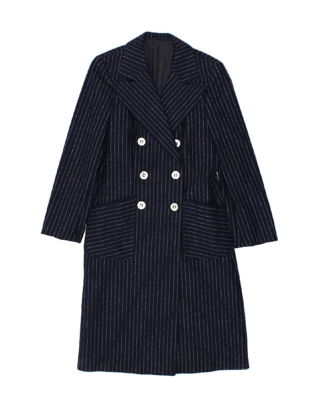 YOUR SIXTH SENSE Womens Double Breasted Coat UK 6 XS Navy Blue Pinstripe