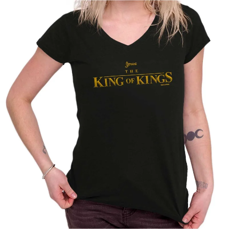 Jesus King Of Kings Junior Fit V-Neck T Shirt