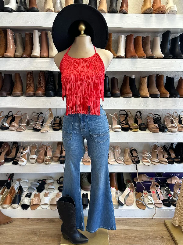 Red Fringe Halter Top