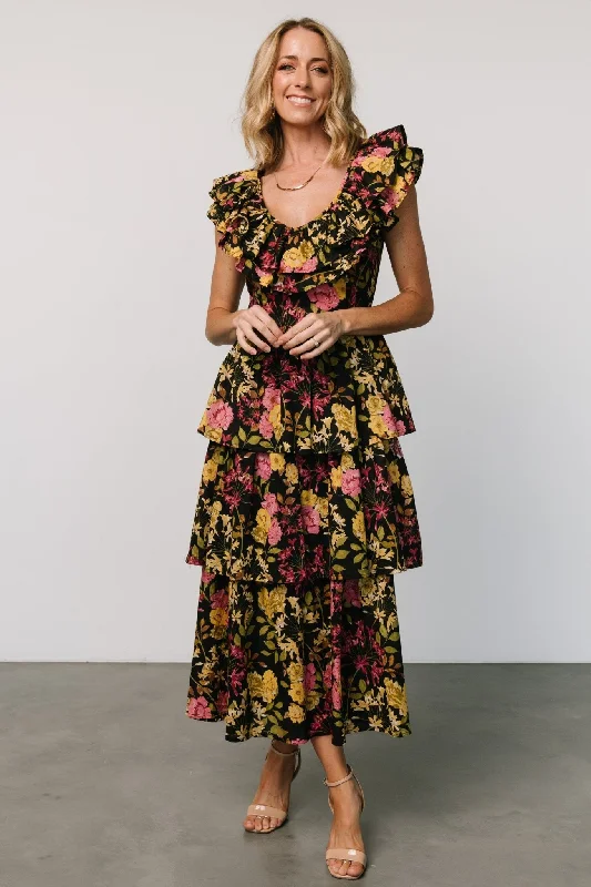 Francesca Tiered Maxi Dress | Black Floral