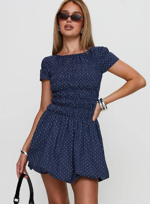 Kennedia Shirred Bubble Hem Mini Dress Navy